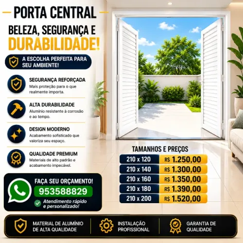 PORTA CENTRAL DE ALUMÍNIO LINHA PREMIUM BRANCO DIRETO DA FÁBRICA 210X140 PAGTO NA ENTREGA