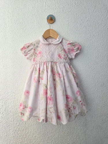 vestido de festa mio bebe floral rosa 12-18m
