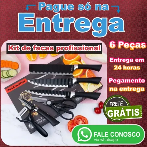 Kit de Facas Profissional 6 Peças | Aço Carbono | Pagamento na Entrega