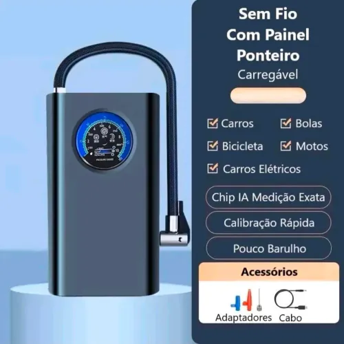 Bomba de Ar Elétrica Portátil com Manômetro Analógico - Nova