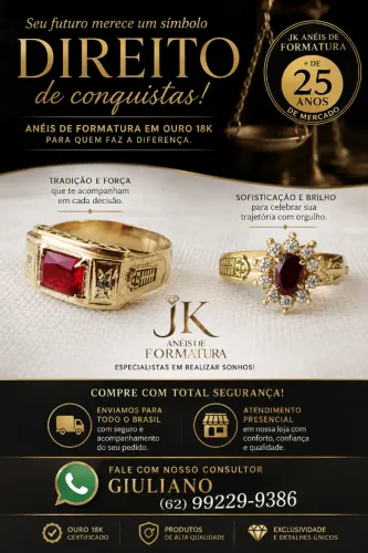 Anéis de Formatura para Direito em Ouro 18k