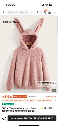 Moletom feminino coelho