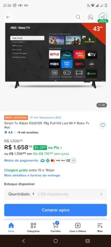 SMART TV 43 POLEGADAS LACRADA ZÉRA , ENTREGO