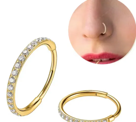 Piercing Titânio Argola Click Cravejada na cor dourada Tam 8 mm