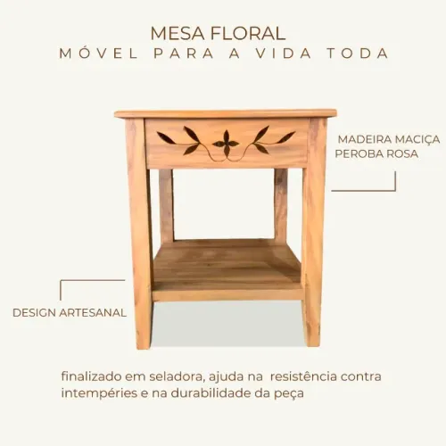 Mesa Lateral Em Madeira Peroba Rosa 60x60x70cm