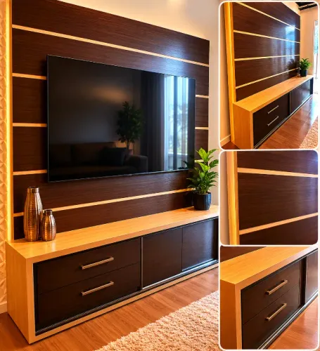 Painel Home Theater + Rack em Madeira - Grande e Sofisticado - Planejado