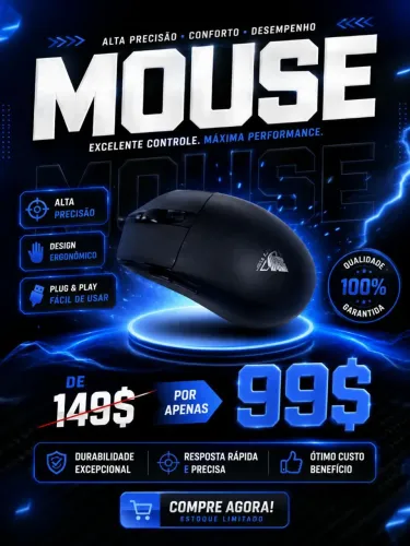 ? MOUSE GAMER EM OFERTA! ? PRECISÃO, CONFORTO E DESEMPENHO POR APENAS R$ 99!