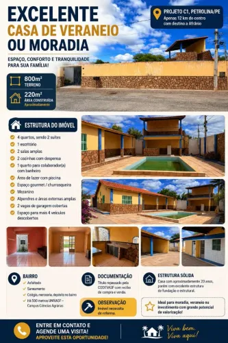 VENDO - EXCELENTE CHÁCARA - PROJETO C1 - PETROLINA PE
