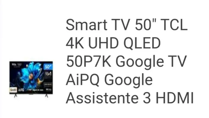 Display Smart TV 50" TCL 4K UHD QLED 50P7K Google TV AiPQ Google Assistente 3 HDMI