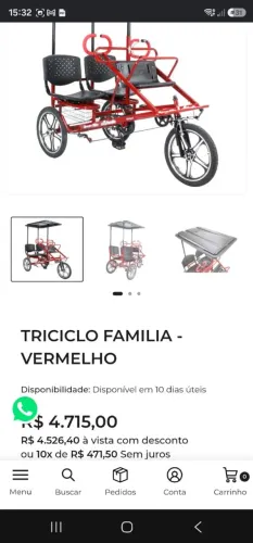 Triciclo família com motor de 50cc para passeio