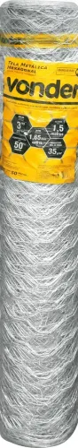 Tela metálica hexagonal, mangueirão, malha 3", 16 BWG x 1,5 m, com 50 m, VONDER