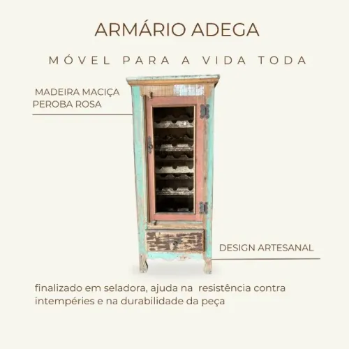 Armário Adega Em Madeira Maciça Peroba Rosa 1,30x0,56x0,43m