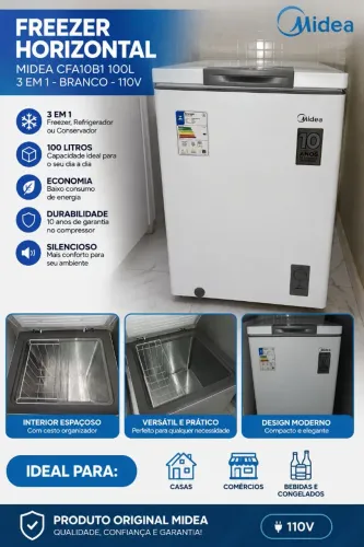 Freezer Horizontal Midea Cfa10b1 100l 3 Em 1 Branco 110v