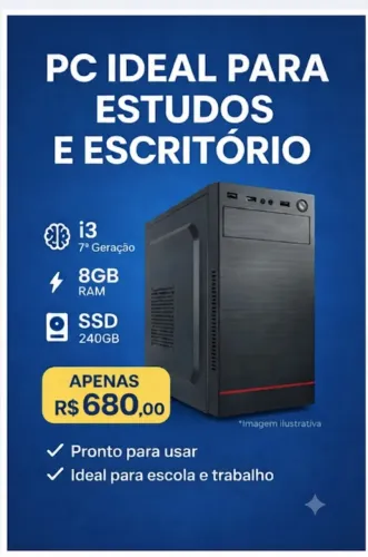 Computador CPU I3 7100 SSD 256BM 8GM de RAM - Usado em perfeito funcionamento