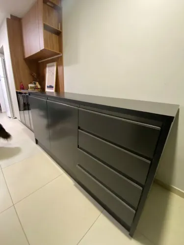 Bancada Armário de Cozinha Bartira MDP - 180,6cm de Largura - Preto Stone/Grafite