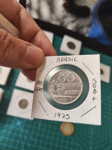 Moeda Brasil 50 Centavos 1975 SOB+ Original - Aço Inox - Indústria Siderúrgica