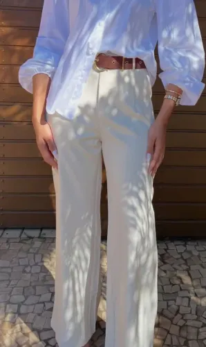 Calça Wide Leg Alfaiataria Off-White - Veste 36/38 - Alta Qualidade