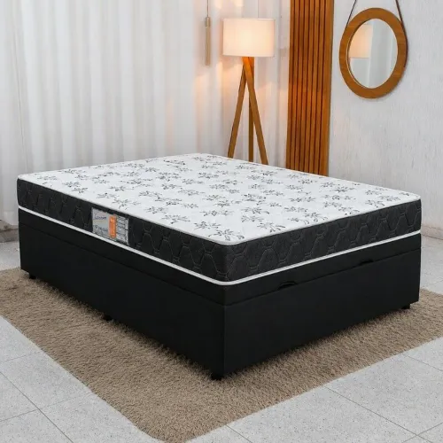 Colchão Casal Espuma Extra Firme + Basa Baú Blindada