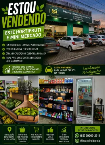 Vendo Hortifruti e Mini Mercado completo, só no ponto de entrar e faturar!