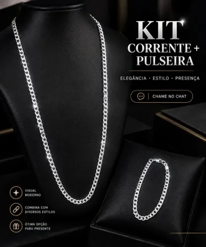 KIT CORRENTE + PULSEIRA DE PRATA