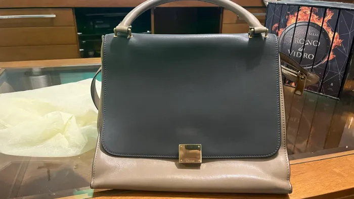 Bolsa Celine Trapeze Tricolor Original em Couro e Camurça
