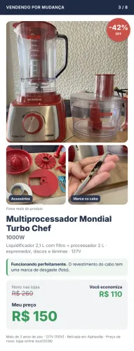 Liquidificador multiprocessador mondial turbo chef - 127V