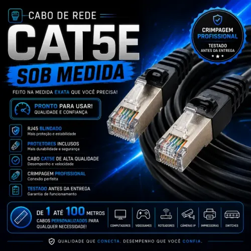 Cabo de Rede Cat5e Sob Medida | RJ45 Blindado | Alta Velocidade