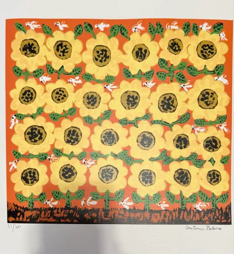 Gravura Antônio Poteiro, número de série 55/100 medidas: 36x48cm.