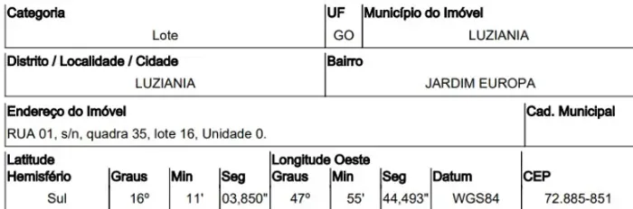 Imóvel com ótimo custo Terreno no Jardim Europa, Luziania - GO, N. SN QD 35, 352,5m² | Ve
