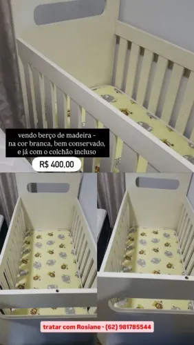Vendo Berço de Madeira pura, na cor branco Semi Novo. Em Porangatu-GO