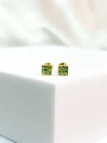 BRINCO, EM OURO AMARELO, 18K, TURMALINA, QUADRADO