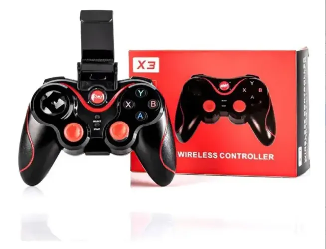 Controle Joystick sem Fio Wireless X3 - Preto e Vermelho - NOVO