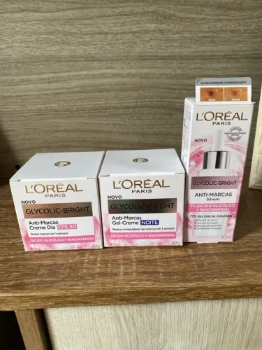 GLYCOLIC-BRIGHT ANTIMARCAS CREME DIA, NOITE E SÉRUM LOREAL PARIS