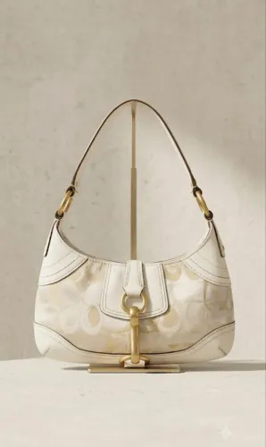 Bolsa Coach Soho Shoulder Bag Vintage (Jacquard e Couro Branco)