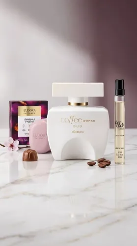 Coffee Woman Duo 100ml + Her Code 10ml + Caixa sabonetes Ameixa e Praliné 4x80g