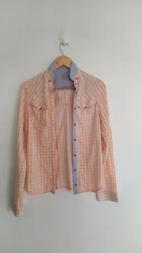 Camisa xadrez feminina manga longa da opção Tam M