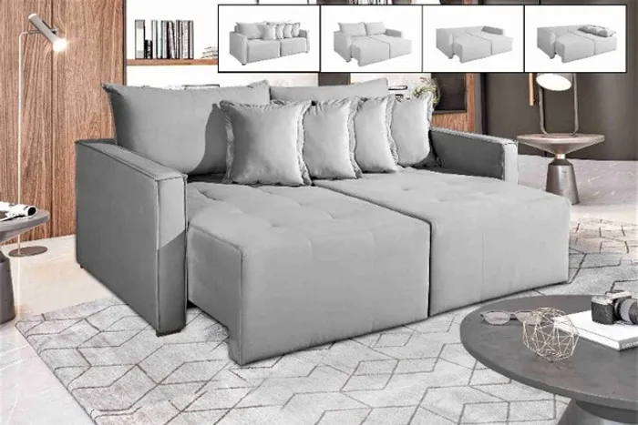 Sofa Cama Bruna Linho Cinza Até 12x - Frete Grátis 
