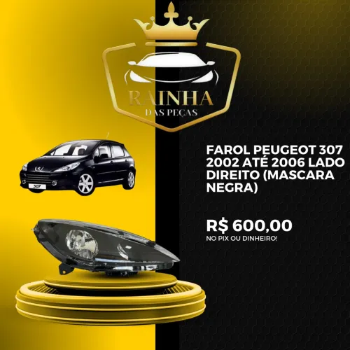 Farol Peugeot 307 2002 até 2006 Lado Direito (Máscara Negra)