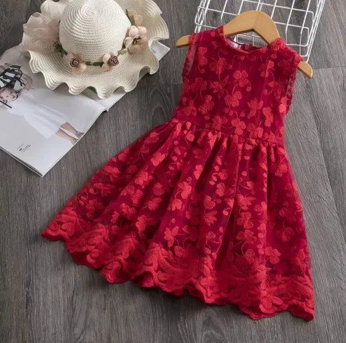 VESTIDO DE RENDA VERMELHO PARA MENINA