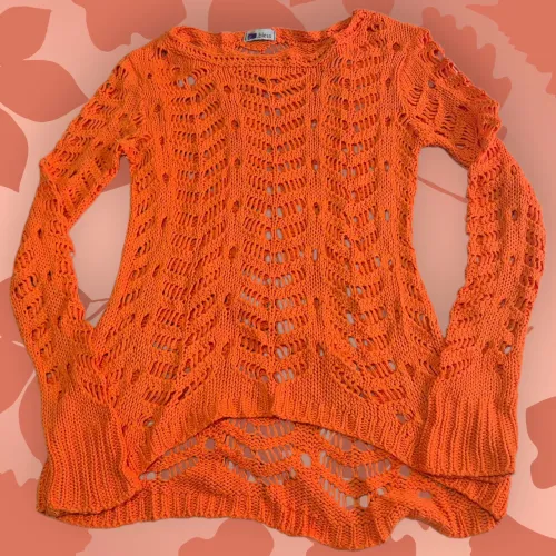 Blusa Laranja com Detalhes em Tricô