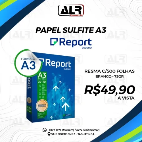 RESMA DE PAPEL A3 SULFITE BRANCO 75GR REPORT PACOTE COM 500 FOLHAS