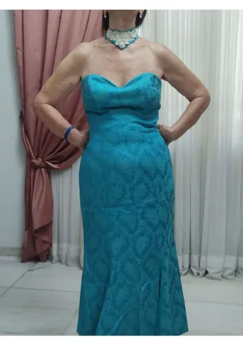 Vestido longo em Jacquard tamanho G com azul