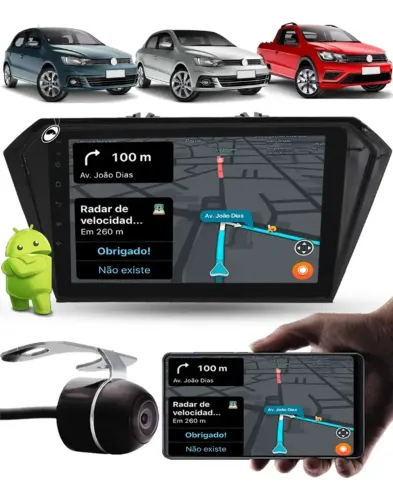 Multimídia 2din 9pol Android Gol Voyage Saveiro G7 G8 Câmera Cor Preto
