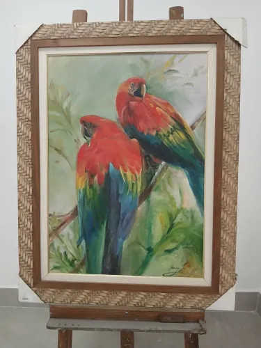 Quadro Decorativo de Araras Coloridas 70 cm X 50 cm