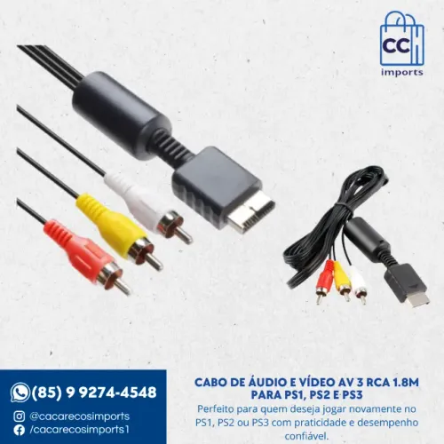 Cabo de Áudio e Vídeo AV 3 RCA 1.8m para PS1, PS2 e PS3