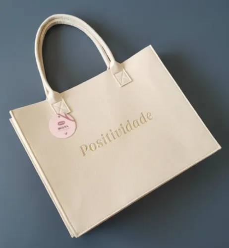 Bolsa Feminina Bege Positividade Estilo Tote