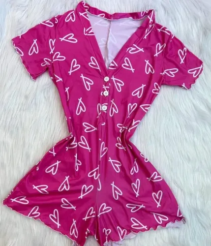 Macacão pijama de Algodão com Estampa de Coração