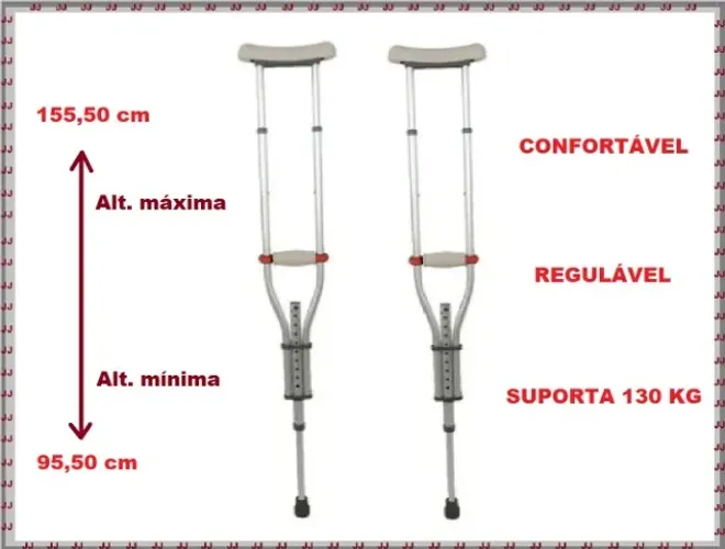 Par de muletas em alumínio regulável suporta 130 kg