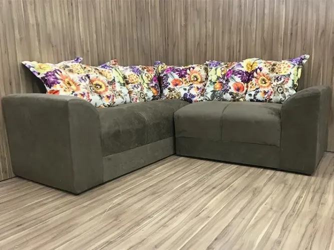 Sofá de Canto Pequeno em Suede Bege 