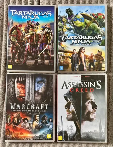 DVDS Lote com 4 Tartarugas 1 e 2, Warcraft e Assassins Creed
